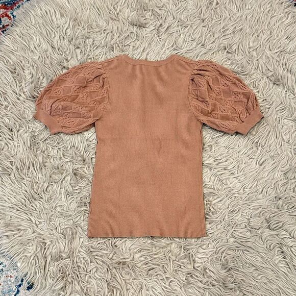 Elie Tahari puff sleeve ribbed blouse Medium - Picture 5 of 5